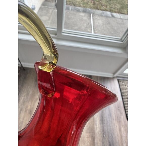 Vintage MCM Blenko Art Glass Amberina Tangerine Vase With Handles -13.75" Tall - Picture 5 of 8